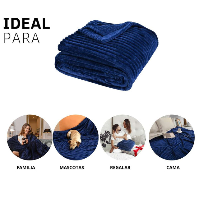 "Cobija de Rayas matrimonial azul marino para Múltiples Usos