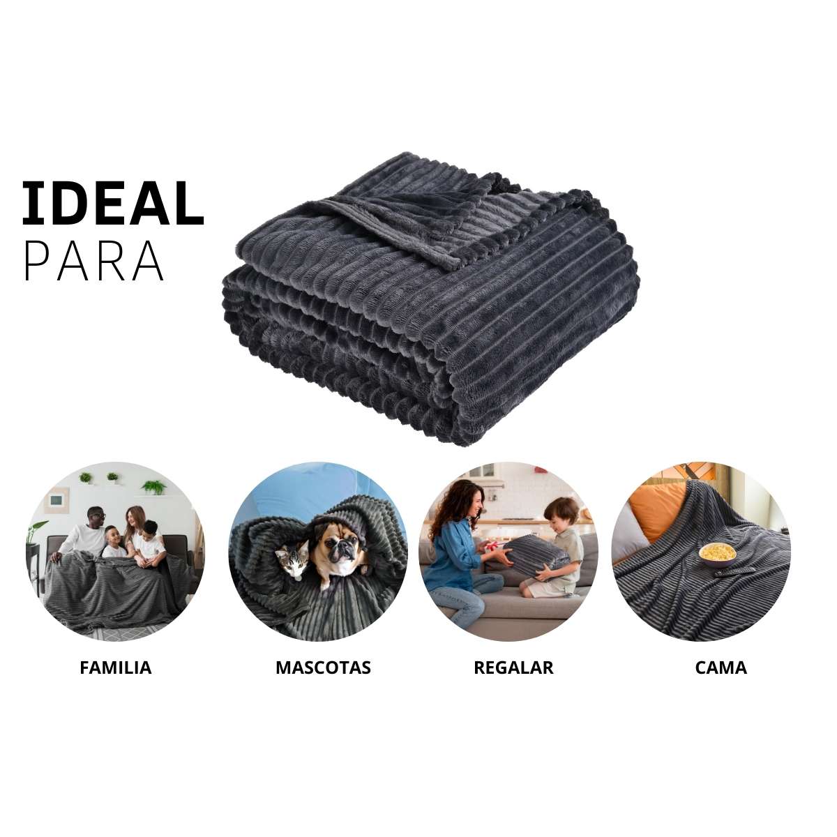"Cobija de Rayas matrimonial Gris Oscuro para Múltiples Usos