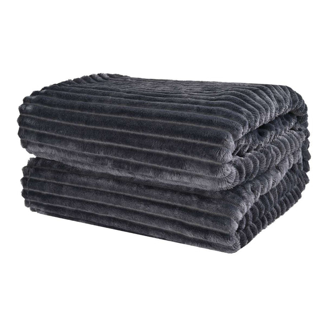 Cobija de Flanel de Rayas queen size Gris Oscuro Vista Principal
