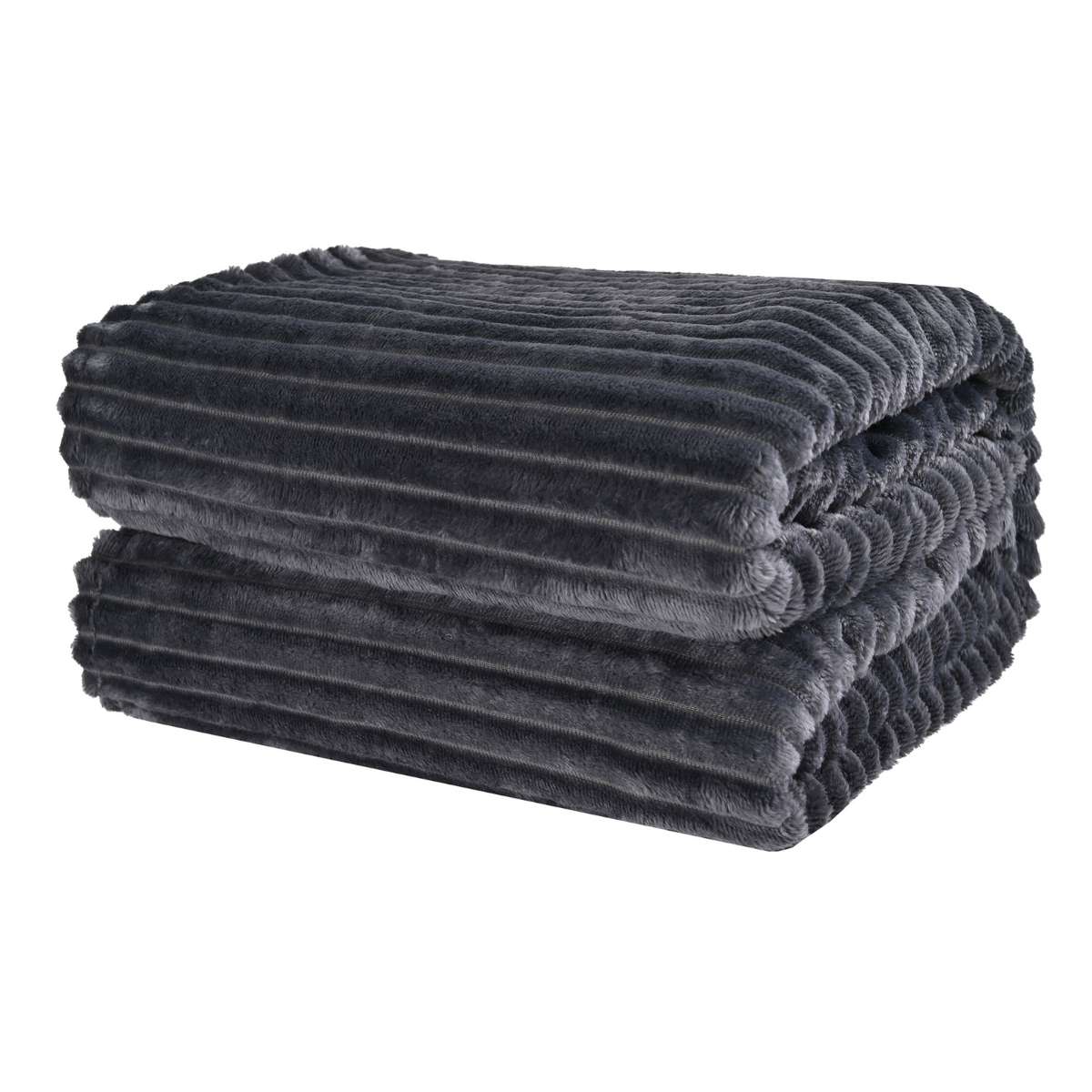 Cobija de Flanel de Rayas matrimonial Gris Oscuro Vista Principal