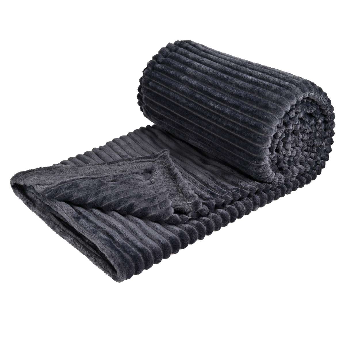 Cobija de Rayas Individual Gris Oscuro Doblada en Rollo