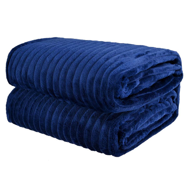 Cobija de Flanel de Rayas queen size Azul Marino Vista Principal