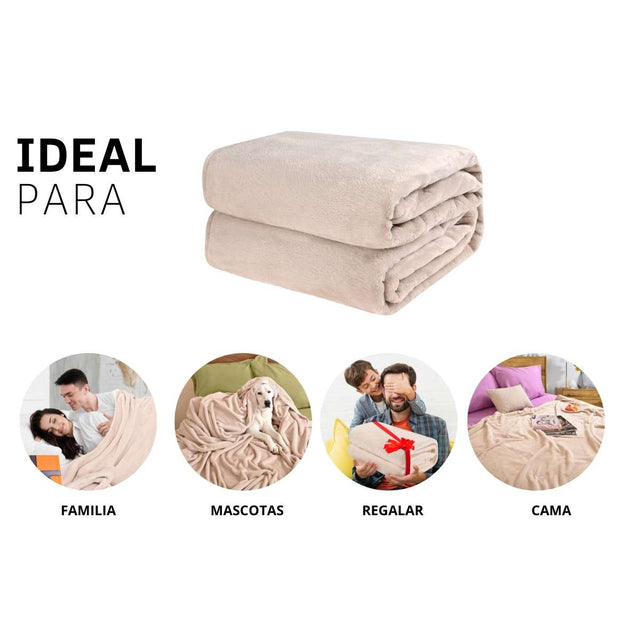 Cobija de flanel color arena tamaño matrimonial , ideal para acurrucarse, abrigarse o decorar