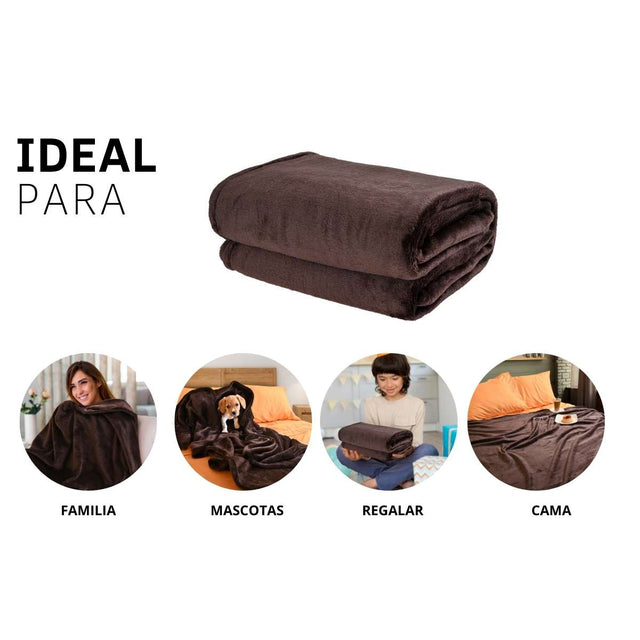 Cobija de flanel color café tamaño matrimonial , ideal para acurrucarse, abrigarse o decorar