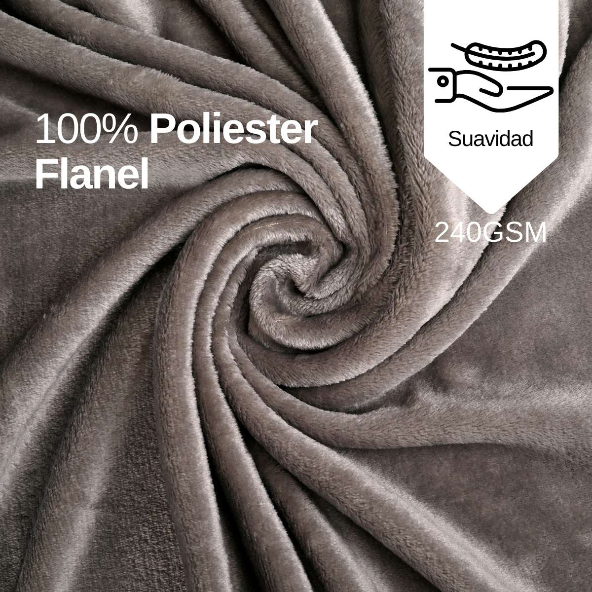 Cobija de flanel color gris claro tamaño individual, 100% poliéster