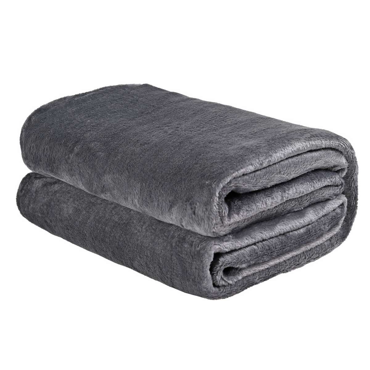 Cobija de flanel color gris oscuro tamaño matrimonial doblada en forma rectangular
