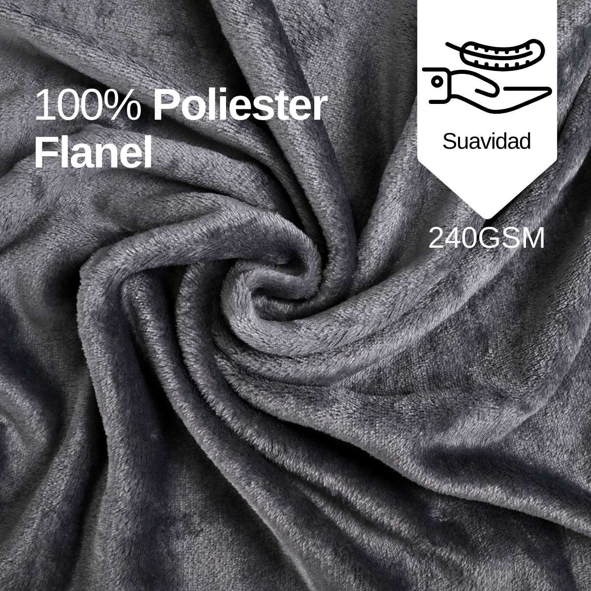 Cobija de flanel color gris oscuro tamaño queen size , 100% poliéster tacto suave