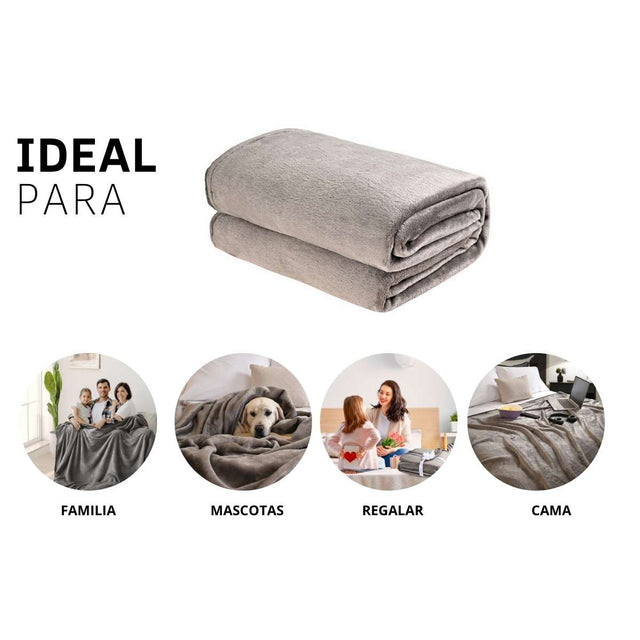 Cobija de flanel color gris claro tamaño matrimonial , ideal para acurrucarse, abrigarse o regalar