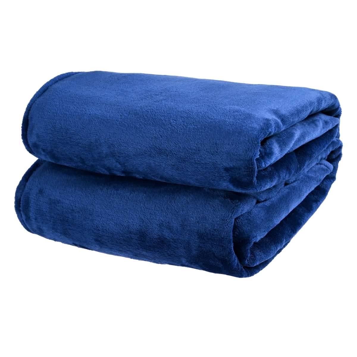 Cobija de flanel color marino tamaño king size doblada en forma rectangular