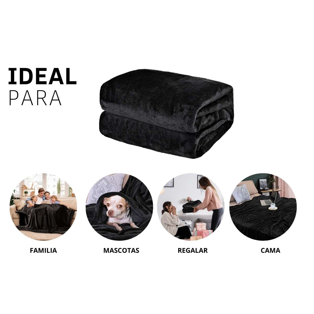 Cobija de flanel color negro tamaño queen size , ideal para acurrucarse, abrigarse o decorar