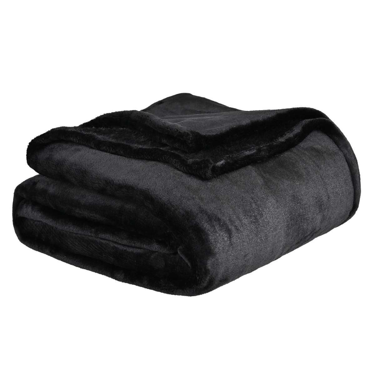 Cobija de flanel color negro tamaño individual doblada en forma cuadrada