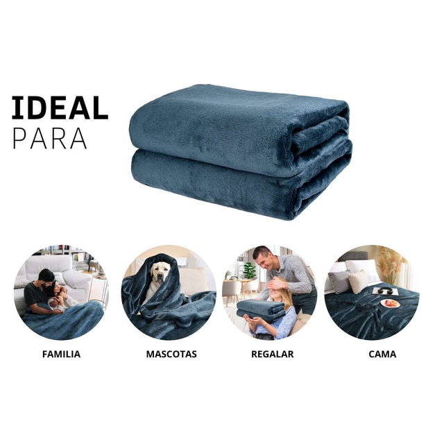 Cobija de flanel color petróleo tamaño matrimonial , ideal para acurrucarse, abrigarse o decorar