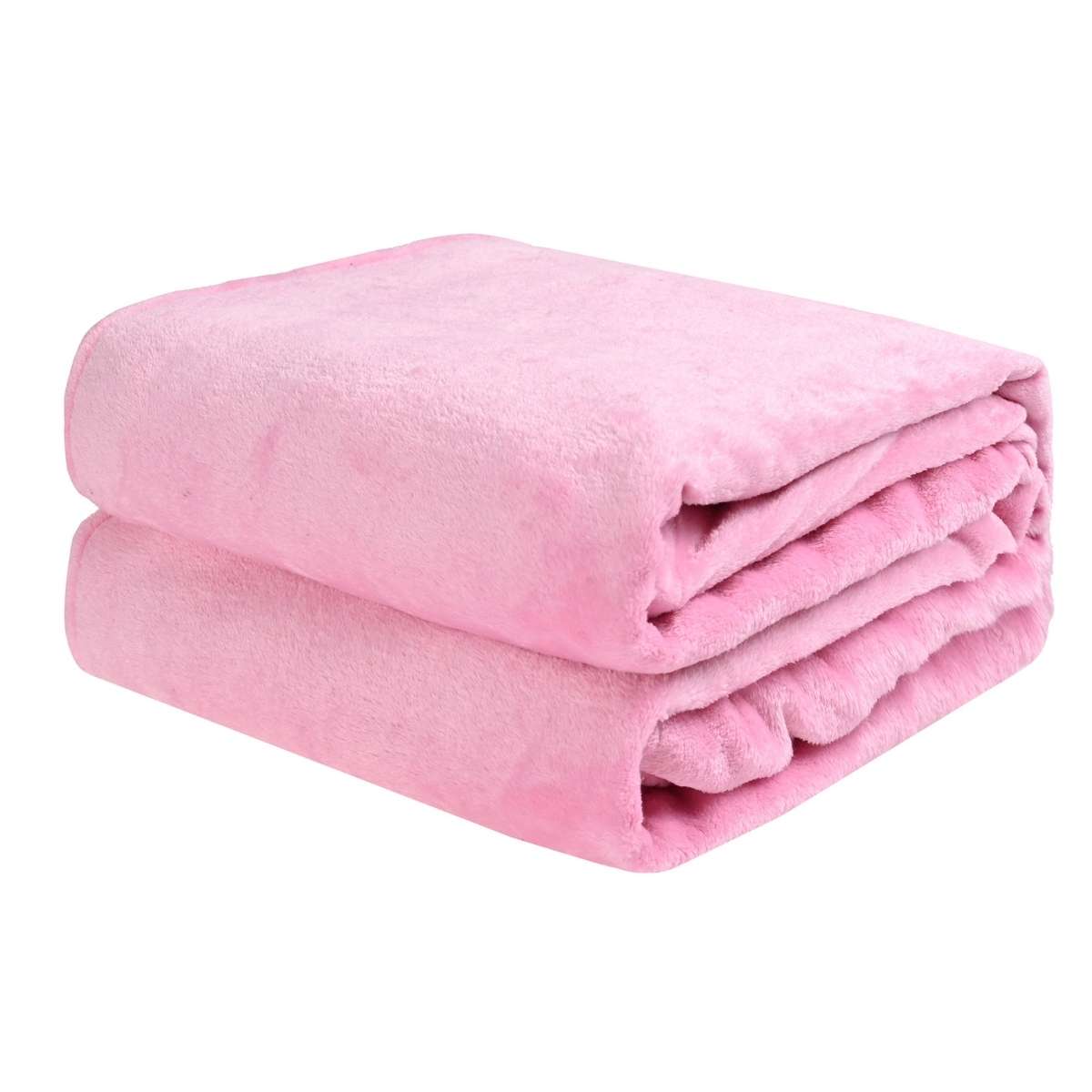 Cobija de flanel color rosa tamaño matrimonial doblada en forma rectangular