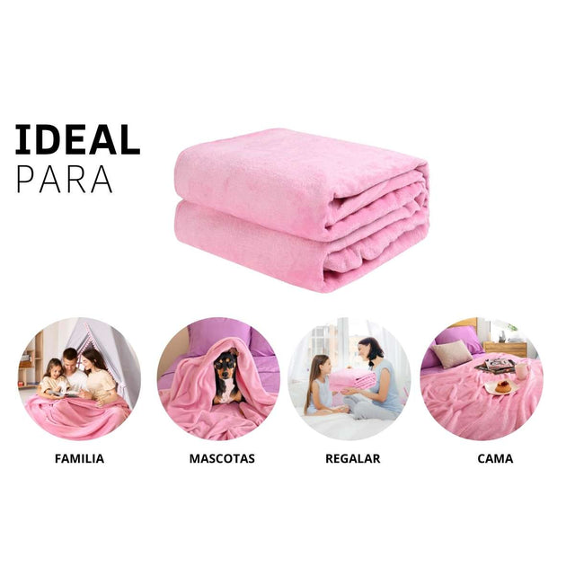 Cobija de flanel color rosa tamaño matrimonial , ideal para acurrucarse, abrigarse o regalar