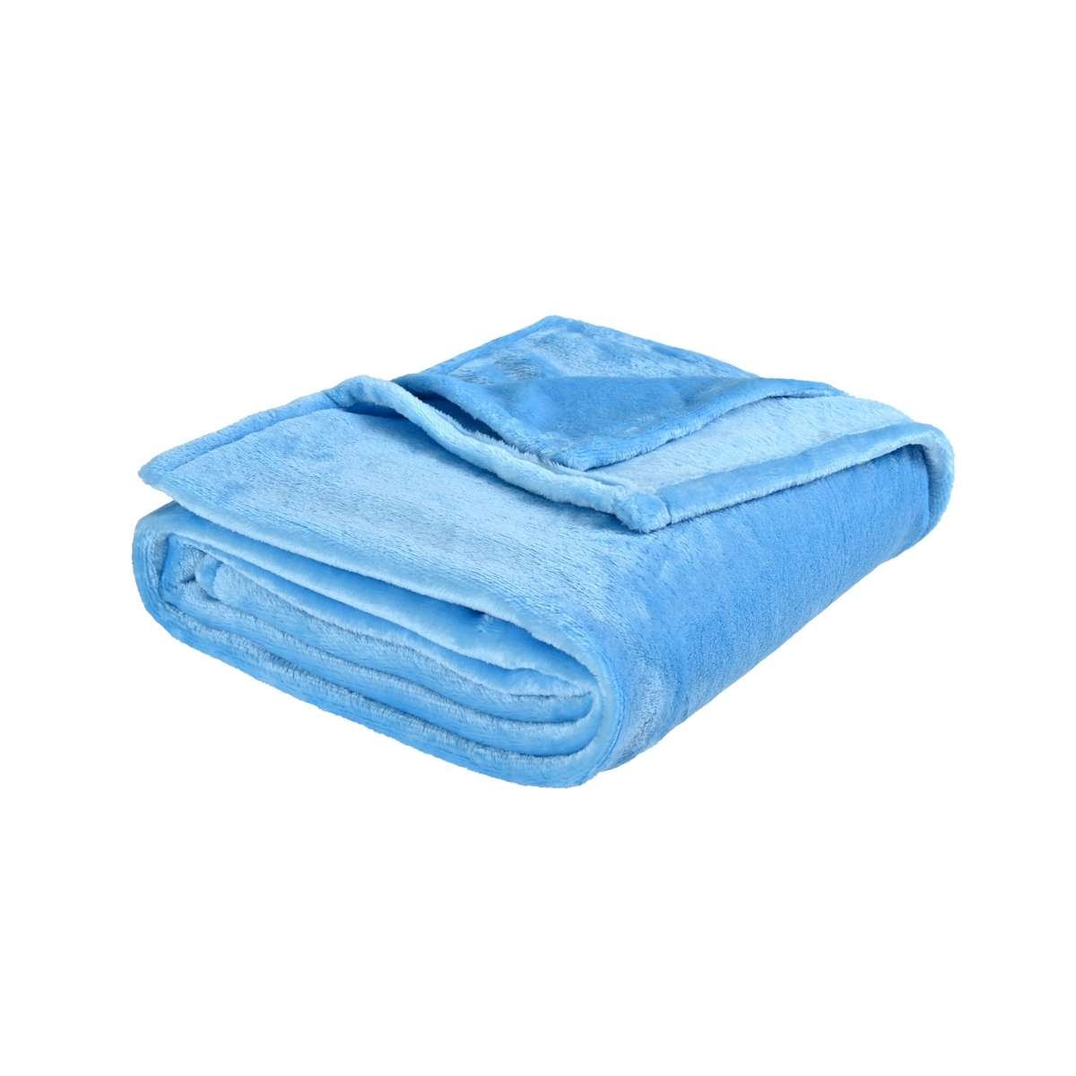 Cobija de flanel color turquesa tamaño matrimonial doblada en forma rectangular