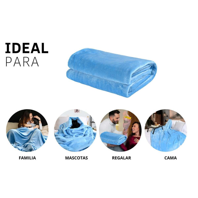 Cobija de flanel color turquesa tamaño matrimonial , ideal para acurrucarse, abrigarse o decorar