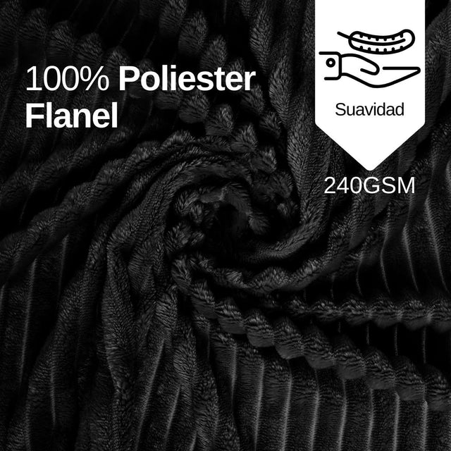 Material Suave de Cobija de Rayas matrimonial negro