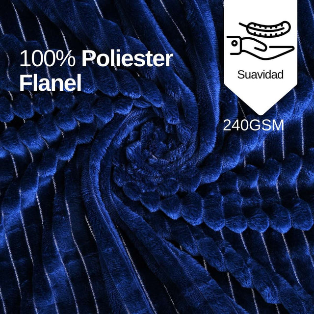 Material Suave de Cobija de Rayas matrimonial azul marino