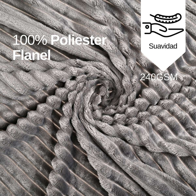 Material Suave de Cobija de Rayas queen size Gris claro