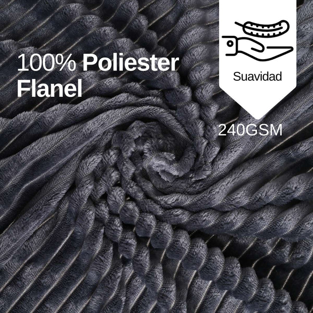 Material Suave de Cobija de Rayas matrimonial Gris Oscuro