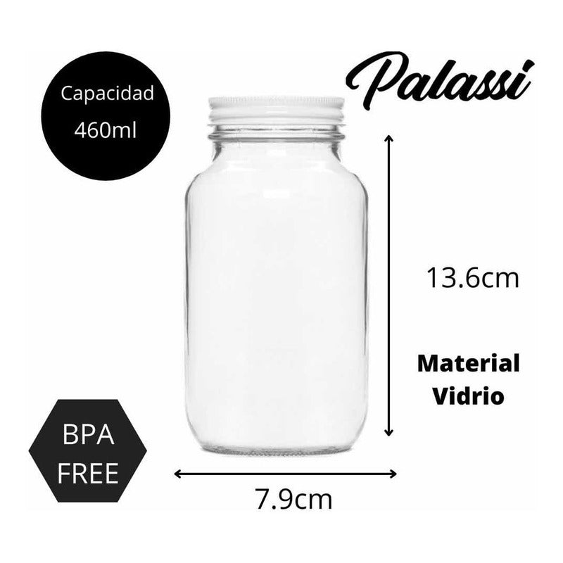 Frasco Vidrio Tarro Hermetico 12 Pack 460ml Palassi - PALASSI.OFICIAL.MX