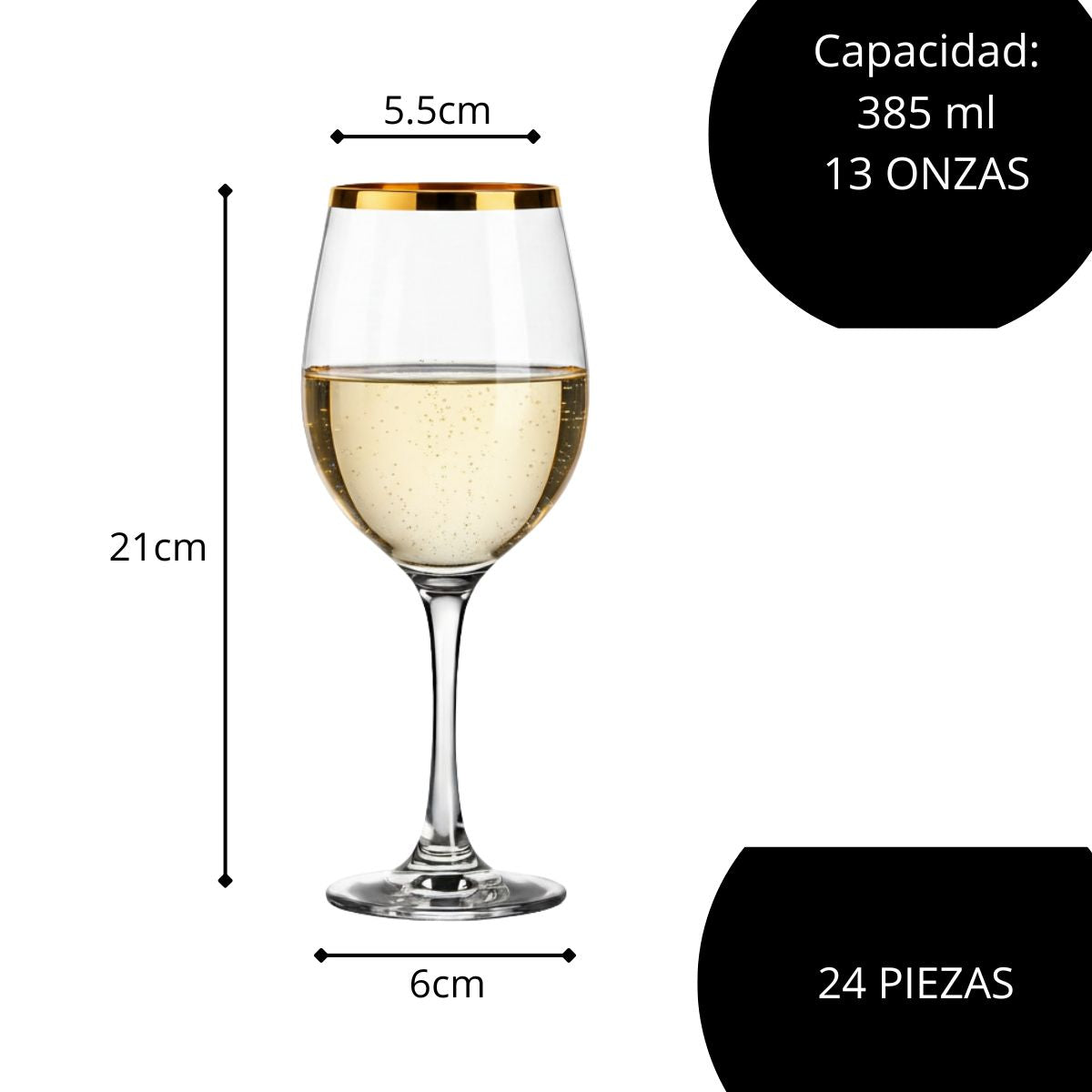 Set 48 Copas Vino Basica  Borde Dorado 385ml