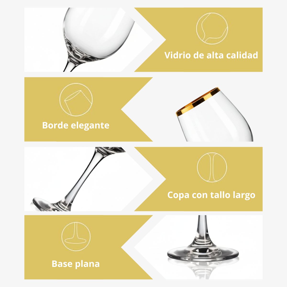 Set 48 Copas Vino Basica  Borde Dorado 385ml
