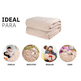 Cobija de flanel color arena tamaño matrimonial , ideal para acurrucarse, abrigarse o decorar