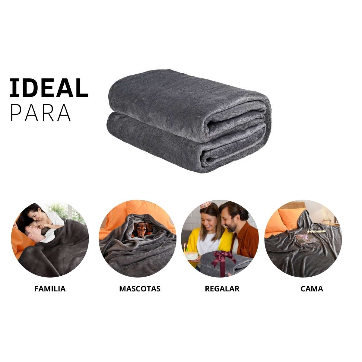 Cobija de flanel color gris oscuro tamaño matrimonial , ideal para acurrucarse, abrigarse o decorar