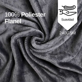Cobija de flanel color gris oscuro tamaño individual, 100% poliéster tacto suave