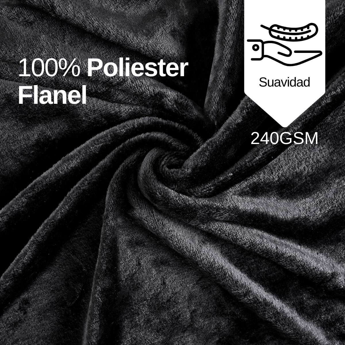 Cobija de flanel color negro tamaño individual, 100% poliéster