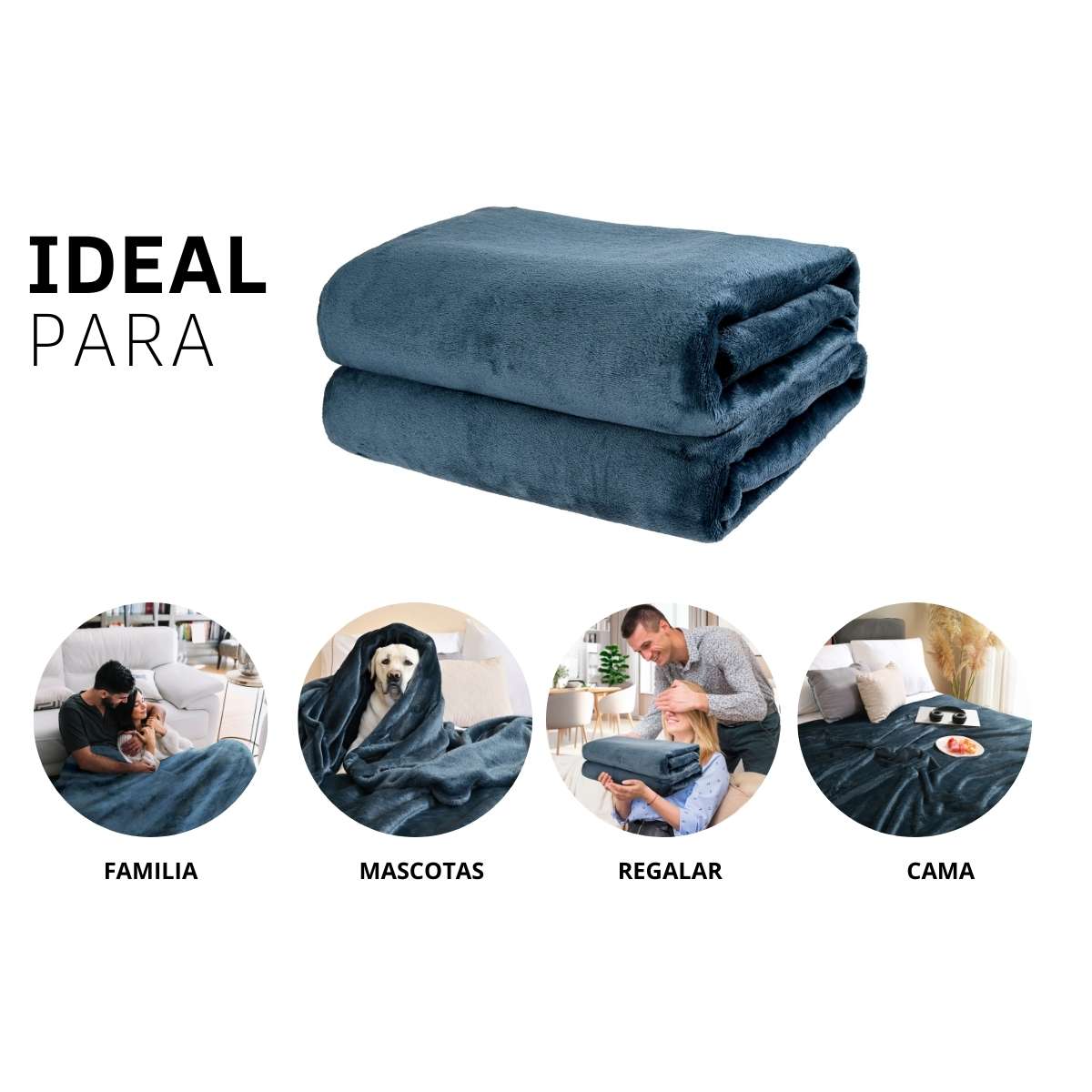 Cobija de flanel color petróleo tamaño matrimonial , ideal para acurrucarse, abrigarse o decorar