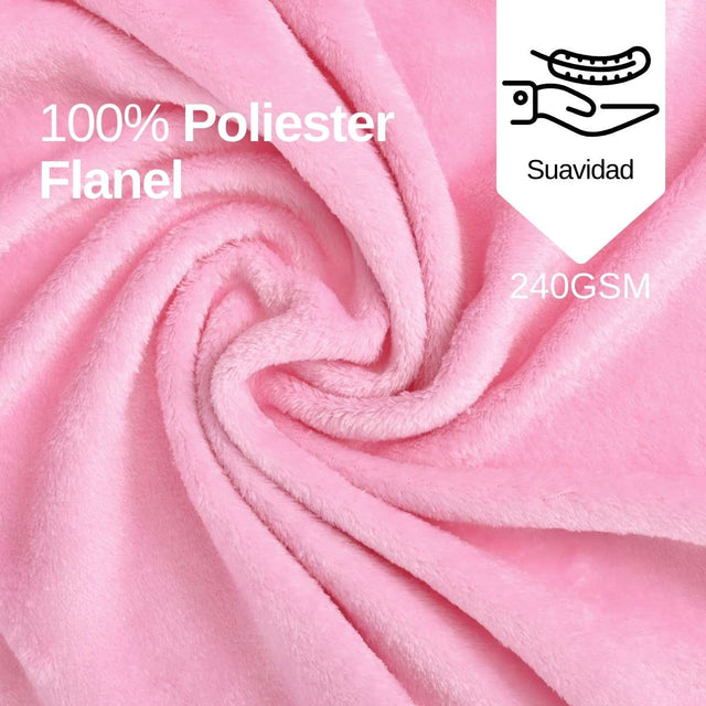 Cobija de flanel color rosa tamaño matrimonial , 100% poliéster